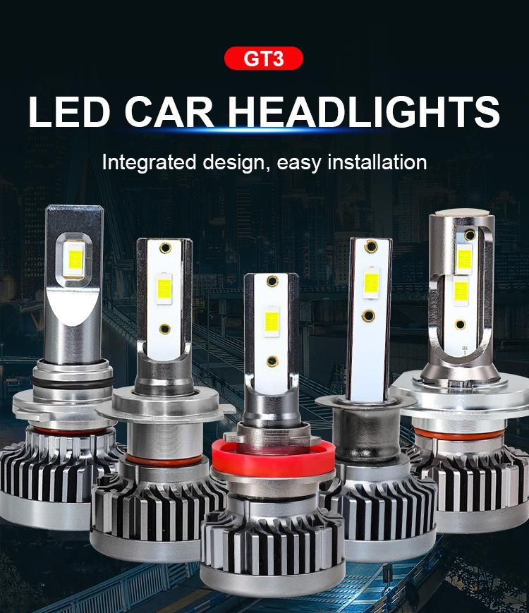 High Power LED Headlight Gt3 30W 12000lm 6000K White Lights 9-32V Lighting Range H4 H13 9007 9004 Auto Car Headlight Bulbs