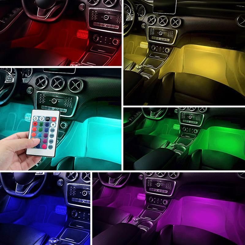 4PCS Car RGB LED Strip Light Car Auto Decorative Flexible Colored LED Strip Atmosphere Lamp Kit Fog Lamp with Remote