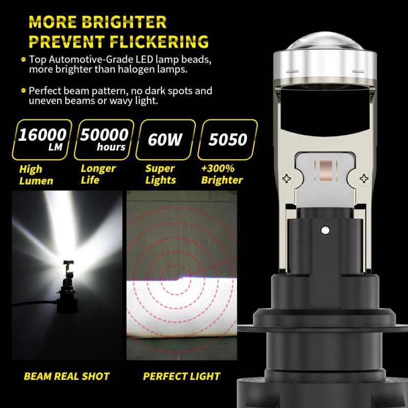 Dxz Projector Mini Lens Auto Rhd LHD H4 LED Headlight Bulb Kit Conversion Kit High/Low Beam 6500K Super Bright Car Light