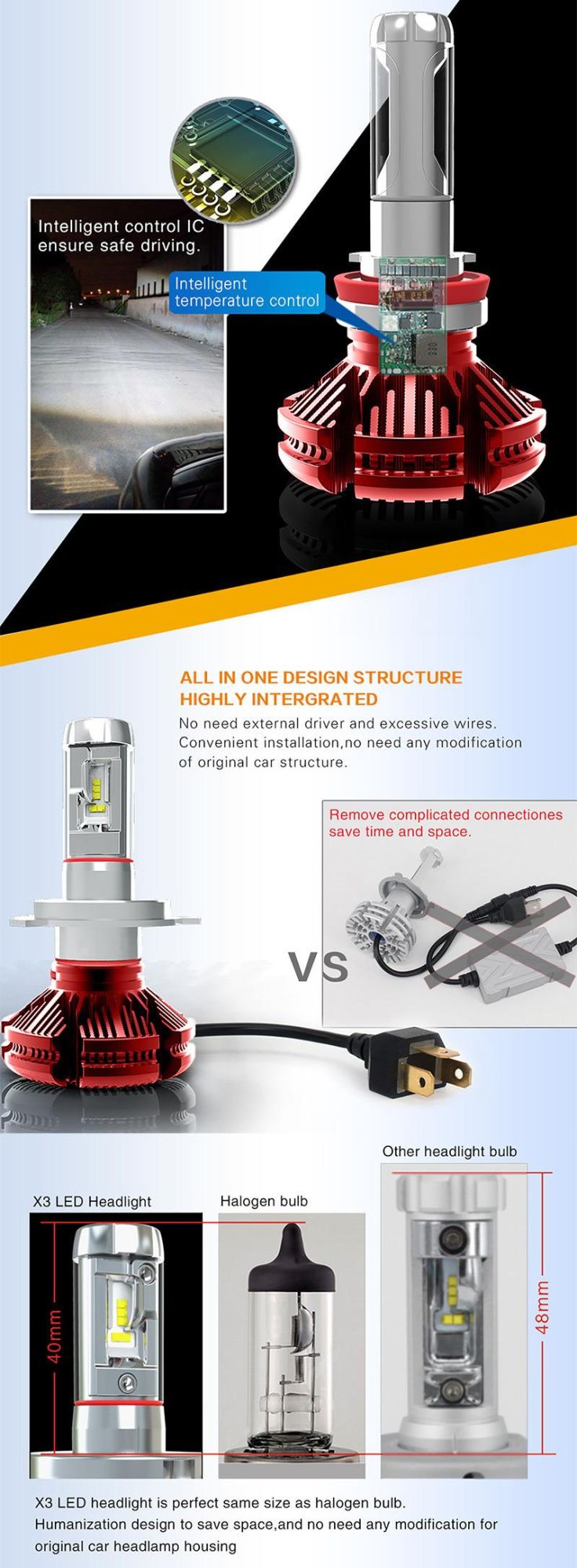 Super Bright LED H7 H11 Car LED Headlight Bulb H4