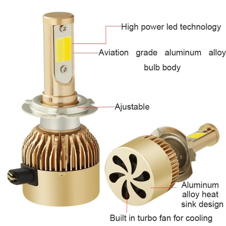 H7 H11 H8 H9 H1 H3 9005 9006 Dual Colors Headlight 12V H4 LED 72W 8000lm at High-Low Beam COB Car Lights Bulb 6000K 3000K C6