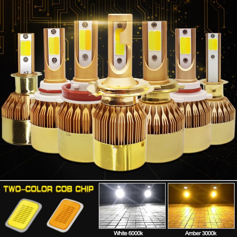 High Quality C6 LED Car Headlight 36W 3800lm 9-32V Two Color COB Chip Head Lights H7 H3 H4 9007 H13 3000K/6000K Auto Headlight