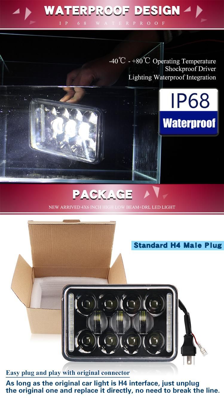 Waterproof DRL 12V 5X7 Inch Jeep off Road LED Headlight 4X6"