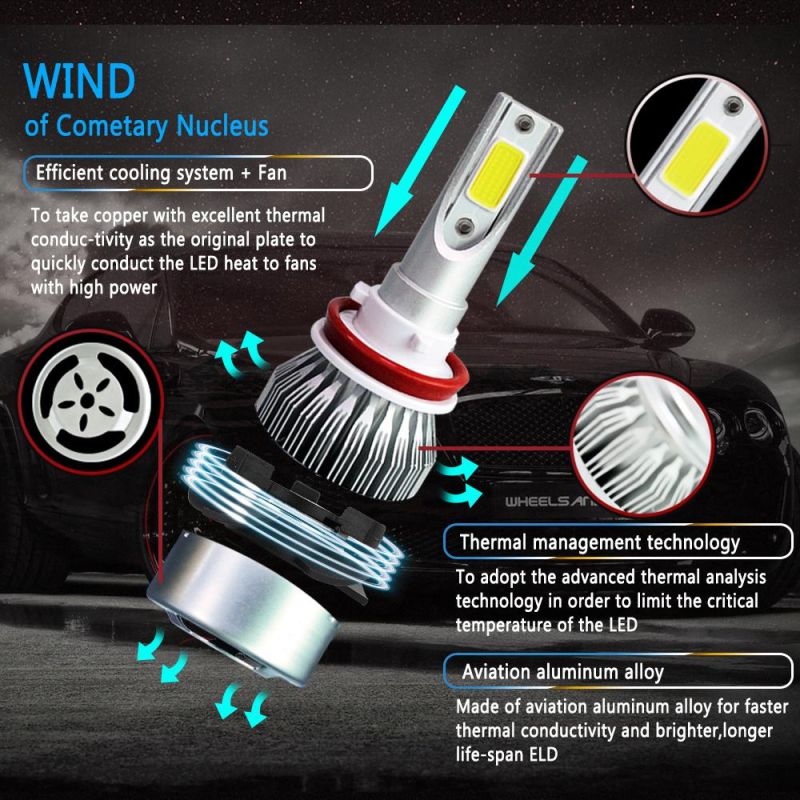 Wholesale Cheap C6 Auto H8 H9 H11 Car LED Headlight Fan 12V 24V 72W 8000lm