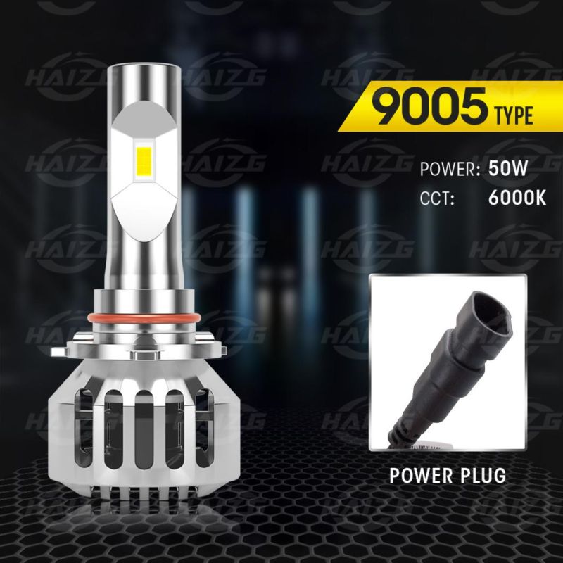 Haizg High-Power Car LED Headlight Bulb LED H4 H7 H11 9005 9006 Auto Lighting System Zes Chip 50W LED Auto Headlight for Car