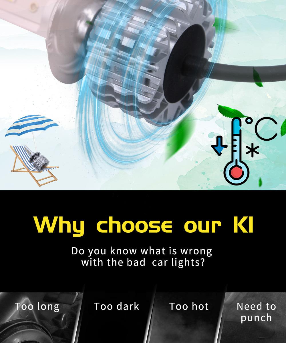 K1 Auto Light Fanless Headlight H7 H4 H11 Luz LED C6 H1 9005 Hb3 9006 Hb4 880 50W 8000lm Csp 12V Car Lights Headlight