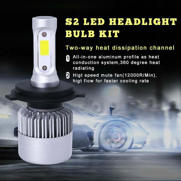 Auto Lighting Wholesale Three Side Head Lamp COB 72W 8000 Lumens 6500K  H4  Conversion Kit S2 Car LED Headlight Bulb