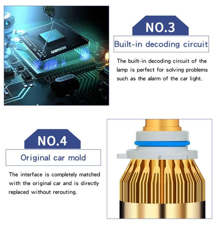 H7 H11 H8 H9 H1 H3 9005 9006 Dual Colors Headlight 12V H4 LED 72W 8000lm at High-Low Beam COB Car Lights Bulb 6000K 3000K C6