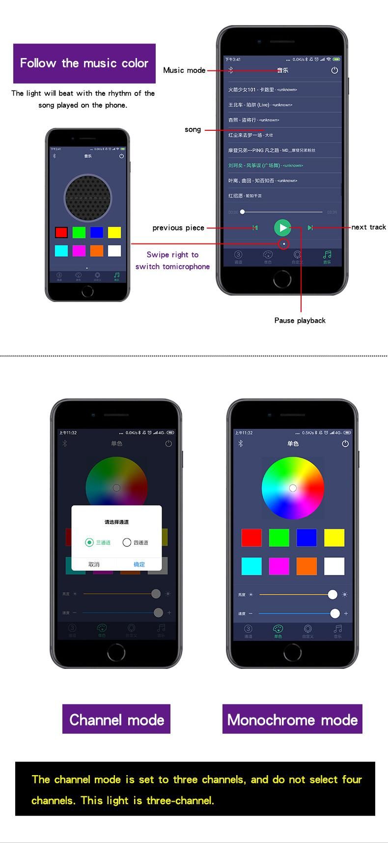 Updated Design H4 H13 9004 9007 RGB Color Changeable LED Car Headlight with Bluetooth Control