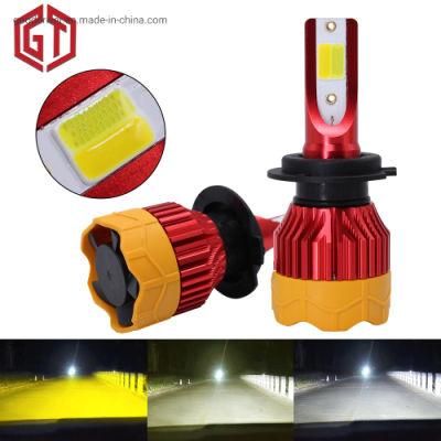 6000 Lm 50W LED H7 H4 Tri-Color Two Color K4 LED Carflash Headlight Fog Bulb