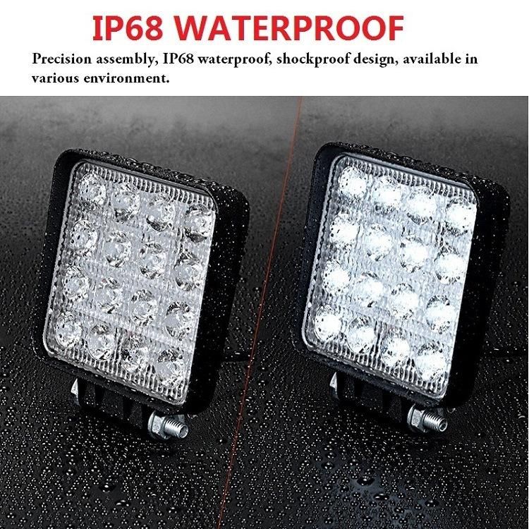 16LED 48W Work Light Car 12V 24V LED Spotlight Work Light Bar 6500K Waterproof Shockproof Square Auto Truck Mini Spot Fog Lamp