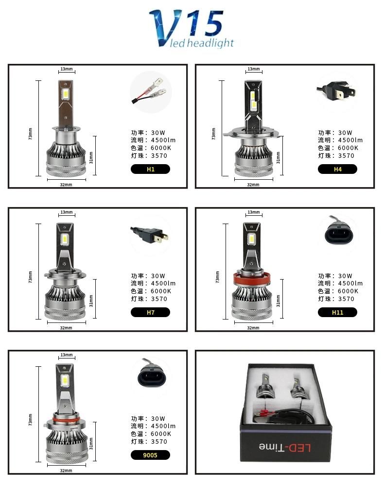 Wholesale Cheapest V15 Bulbs 60W 4500lm 6000K Car LED Headlight