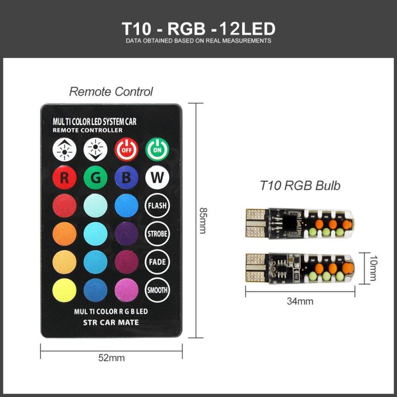 T10 RGB LED W5w 194 5050 SMD Car Clearance Light Dome Reading Bulb 12V COB RGBW Auto Interior Light Atmosphere Lamp