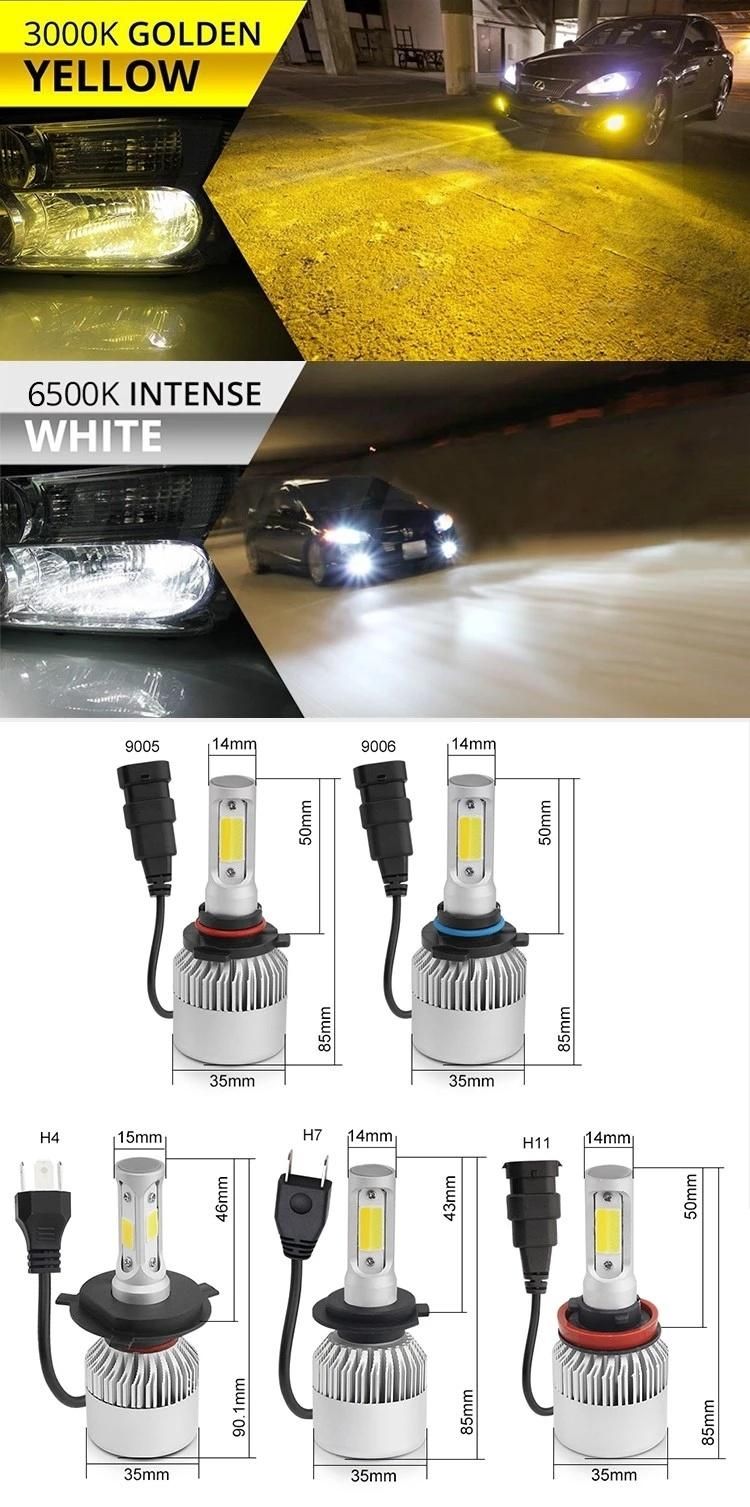 S2 H4 H7 H13 H11 9005 9006 COB LED Headlight 72W 8000lm All in One Car