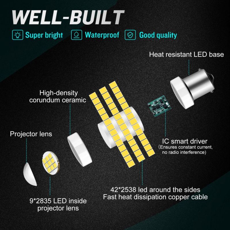 High Bright 2inch Automotive LED Turn Brake Light 1156 1157 Car LED Reverse Signal Lamp White Light