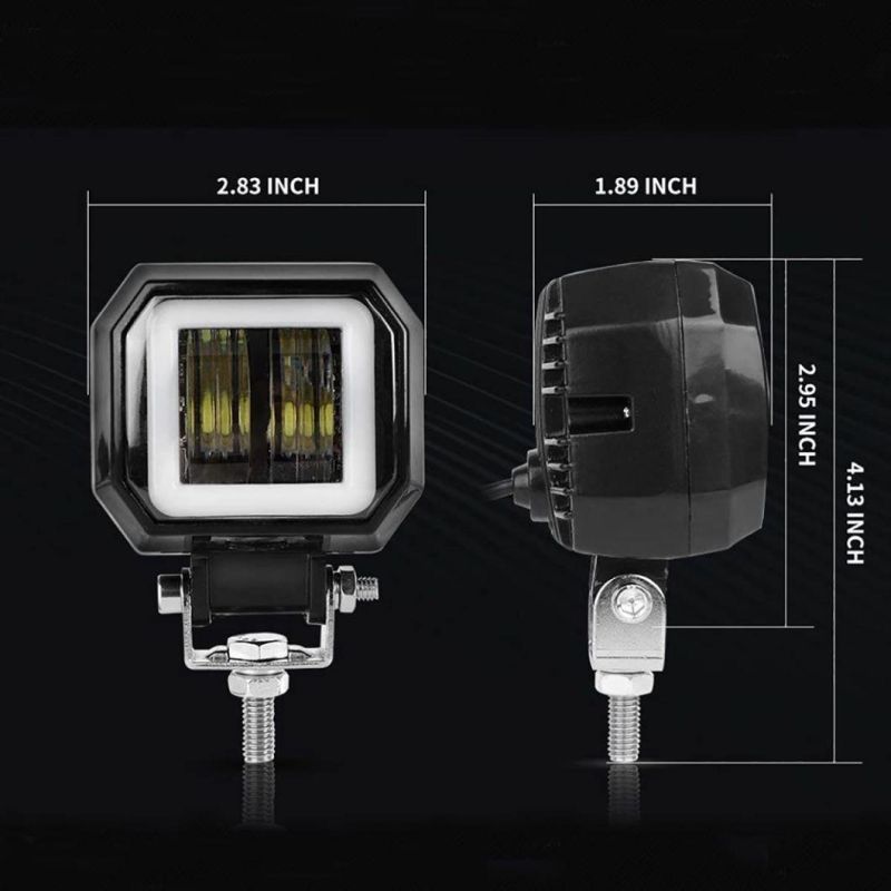 Jeep ATV UTV SUV Boat Marine 3 Inch 6500K 40W White Fog Light 10-80V DC Waterproof Square LED White Angel Eye Light Strip off-Road Vehicle Boat LED Work Light