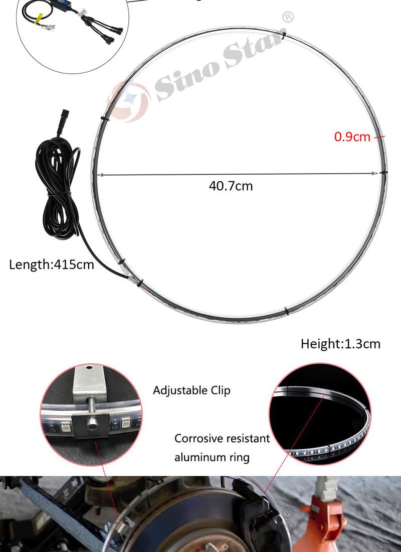 Sw7611537 Newest 4 in 1 Car LED Wheel Ring Lights RGB 5050 SMD LED Chips 15.5 Inch Bluetooth Control Single Row Light Strip