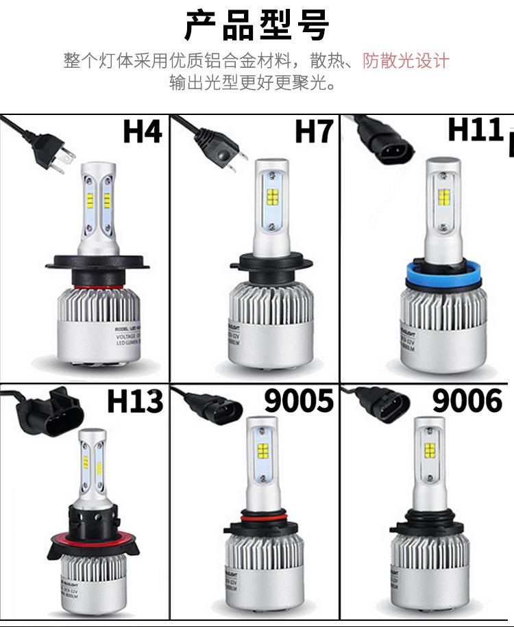 S2 Car LED Headlights H1 H3 H7 H8 H9 H10 H11 880 9004 9006 H13 H4 36W 8000lm Csp Car LED Headlight Bulbs