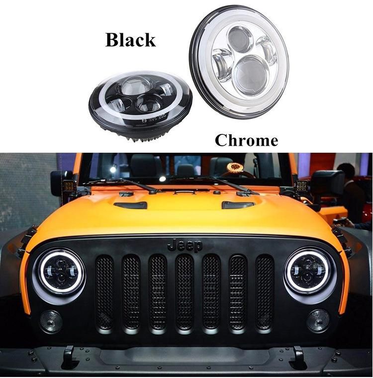 7" LED Headlight 45W High Low Beam Halo Angel Eye DRL Amber Turn Signal for Jeep Wrangler Jk Tj Land Rover Harley