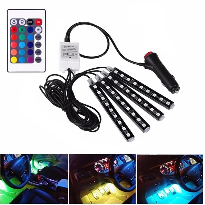 4PCS Music Control Car Decorative Lamp USB LED Strip 12V 5V RGB 5050 SMD Waterproof Interior Atmosphere Lamp with Remote