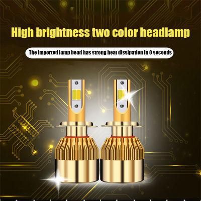 C6 Two-Color Car LED Headlight C6 H7 LED Headlights, Yellow and White Dual Light Super Bright Headlights, Headlights LED Headlight