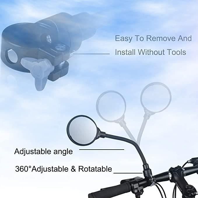 Bike Mirror Pair, Adjustable Rotatable Safe Multi Angle Bicycle Rear View Glass Mirror, for Mountain Bike, off-Road Bike