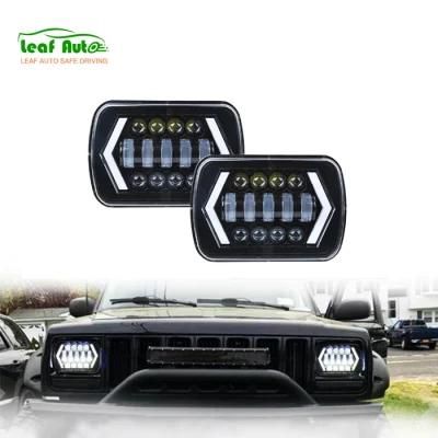 55W 7X6 5X7 LED Headlight Arrows White DRL Amber Turn Signal for Jeep Wrangler Yj Cherokee Xj Trucks H4 LED Square Headlights