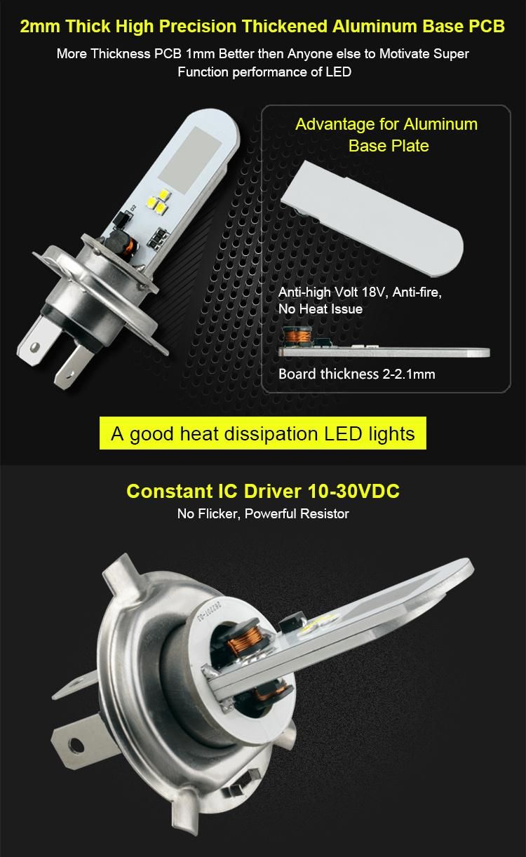 Car 12/24V Canbus H3 H8 2000lm H4-6SMD-3030 Yellow LED Fog Lights Headlight for Auto Motorcycle