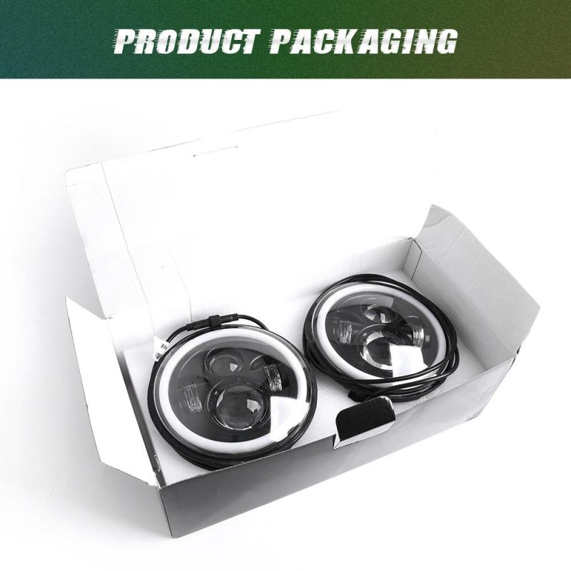 High Lumen Brightness Angel Eye DRL Halo Ring RGB Color 24V 12V off Road Round 7 Inch LED Headlight for Jeep Wrangler Motorcycle