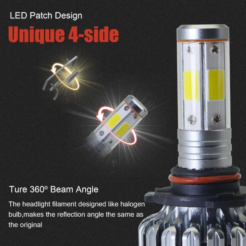 High Quality 4 Sides LED Headlight H7 LED H4 Car Headlight Bulbs 2PCS 6500K 12000lm 360 Degree High Power LED Auto Lamps