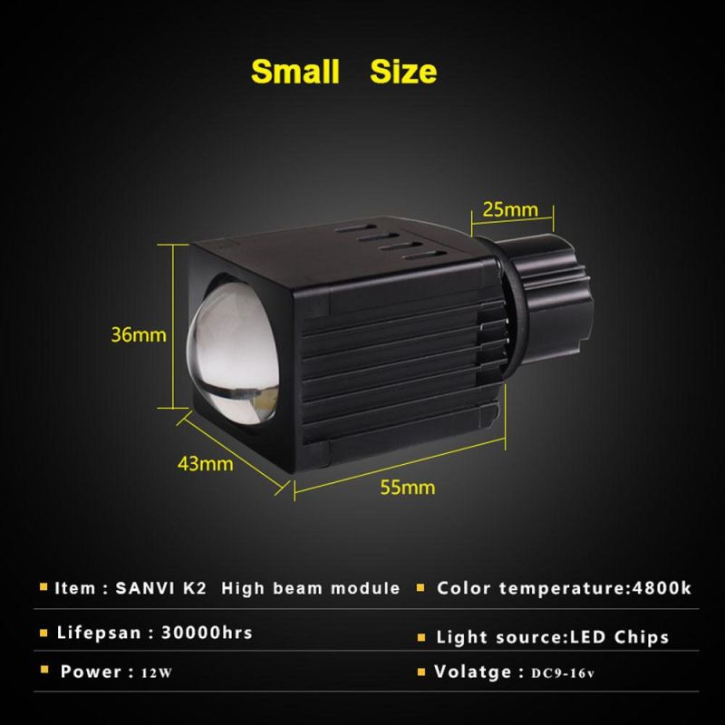 Sanvi Auto 12V 12W 4300K K2 LED Projector Lens Headlights Car Motorcycle Fitting Lights Offroad Lightings Universal Factory Supplier