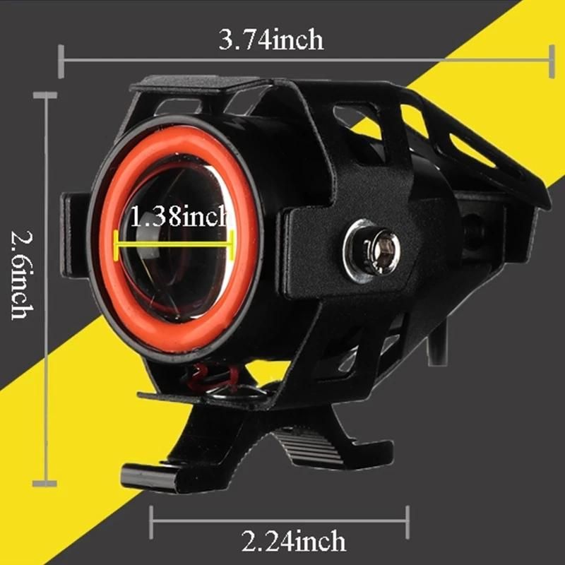 Motorcycle LED Headlight Driving Moto Spotlight W/ Switch U7 Fog Spot Head Light Angel Eye Devil Eye Decorative Lamp 3000lm