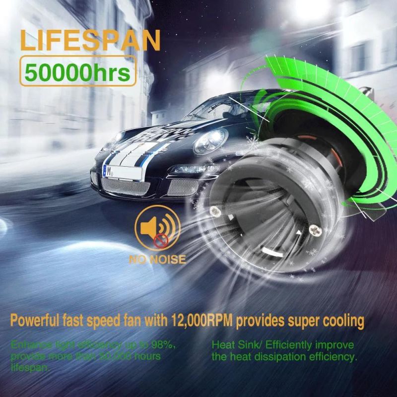 360 H7 6000K H4 60W H11 LED Headlight Bulb for Vehicle