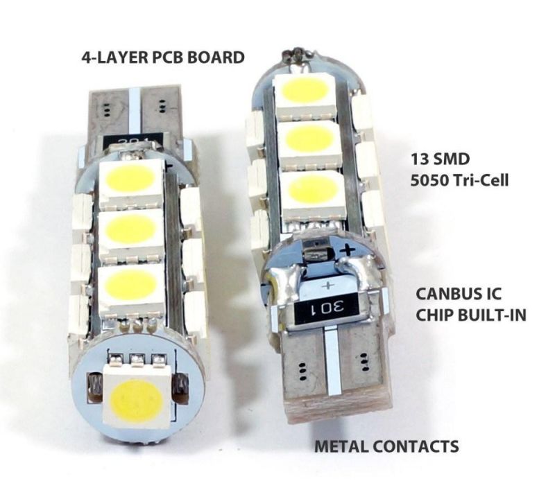 W5w T10 Canbus 13 SMD 5050 LED Error Free 13SMD 13LED 3 Chips 168 194 501 Car Clearance Light White Blue Yellow Green DC 12V