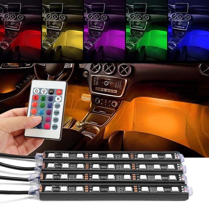 4PCS Music Control Car Decorative Lamp USB LED Strip 12V 5V RGB 5050 SMD Waterproof Interior Atmosphere Lamp with Remote