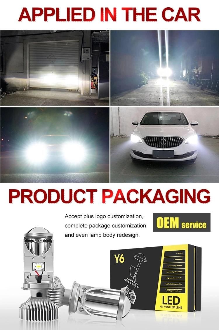 Highlight Spotlight Car LED Headlight Y6s Lens Headlight 80W 20000lm 9-32V Csp Chip 6000K H4 High Beam Low Beam Lights Headlight