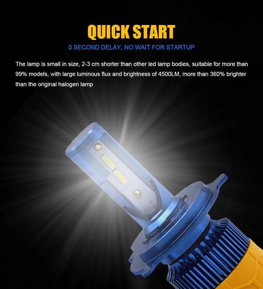 Fan Cooling K5 Waterproof High Low Beam High Power Csp H7 H4 H1 9005 9006 Car LED Headlight 55W 12000lm