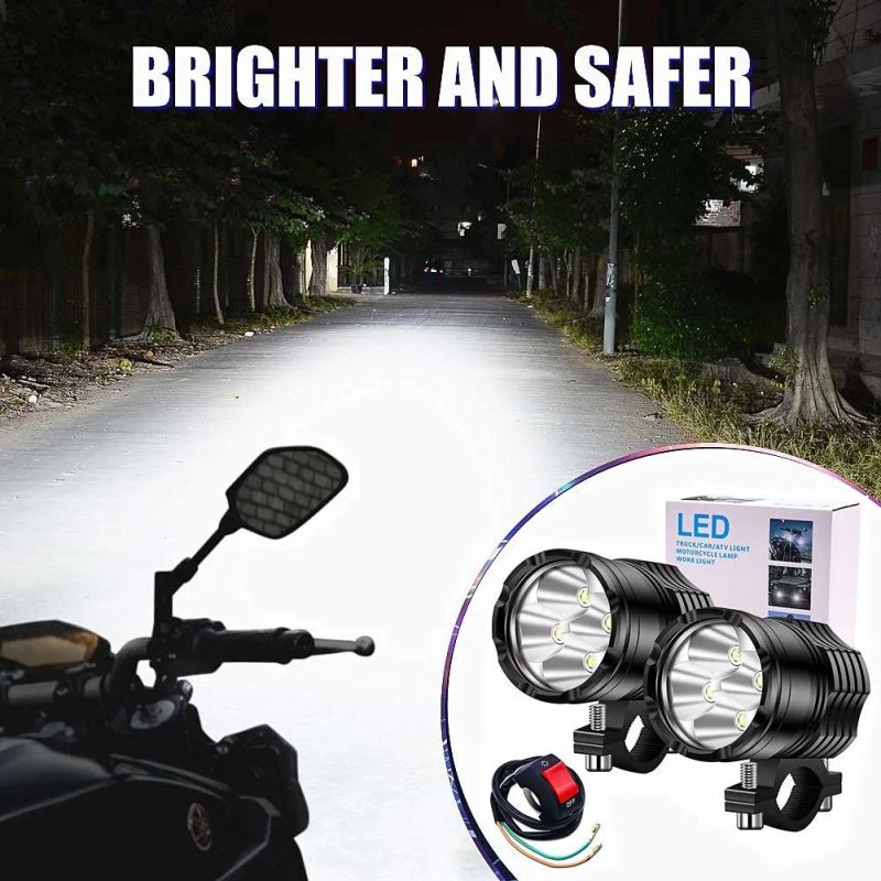 12V 24V 40W Motorcycle LED Driving Lights, 2X High/Low/Strobe Bicycle Dirt Bike Spotlight with Switch