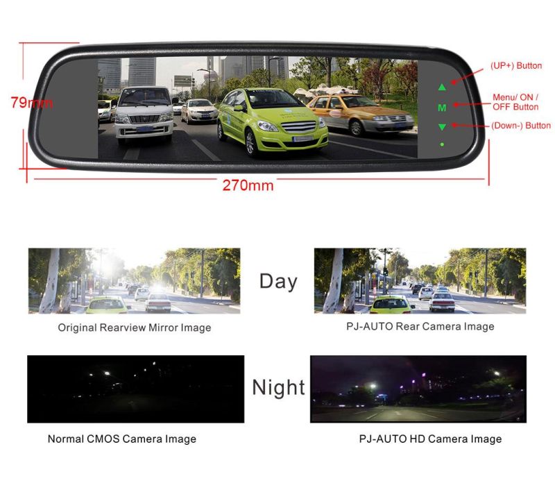 7 Inch Rearview Full HD Car Camera Monitor Rear View Mirror with 2-Ways Input OEM Replacement Bracket