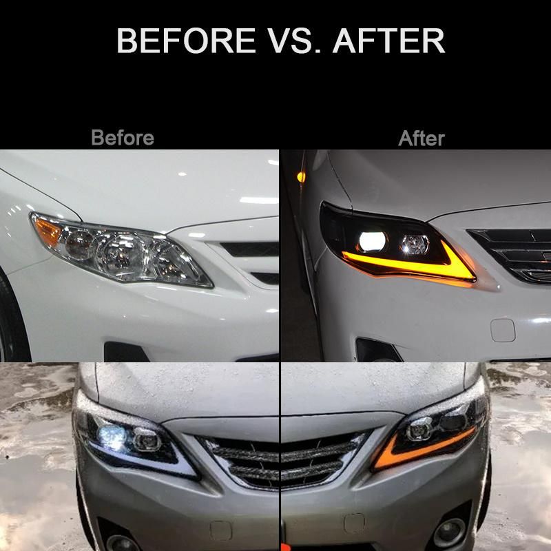 Toyota Corolla Headlight 2011 2012 2013 LED DRL Projector Headlights Angel Eyes Assembly