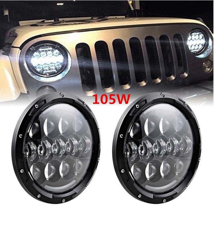 Super Bright Wrangler Jk Hummer Toyota Defender Harley Motorcycle Jeep 7 Inch Round 105W DRL High Low LED Headlight Auto Lamps Car LED