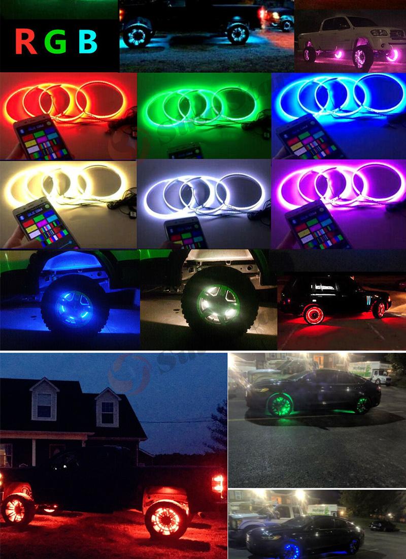 Sw7611737 25W 4 in 1 Car LED Wheel Ring Lights 17 Inch RGB 5050 SMD Chips Bluetooth Control Single Row Light Strip for Car