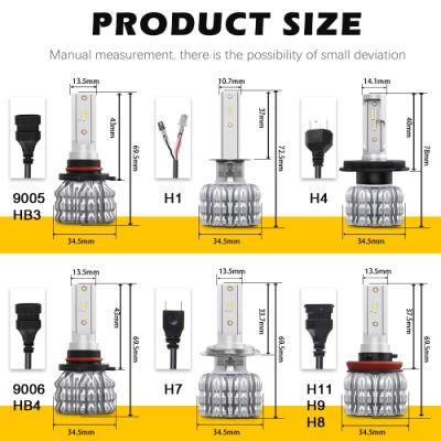 High Quality Car LED H4 Lamps K1 Fanless Light Bulb Kit H1 9005 9006 H11 12V H11 H7 Auto Car LED Headlight