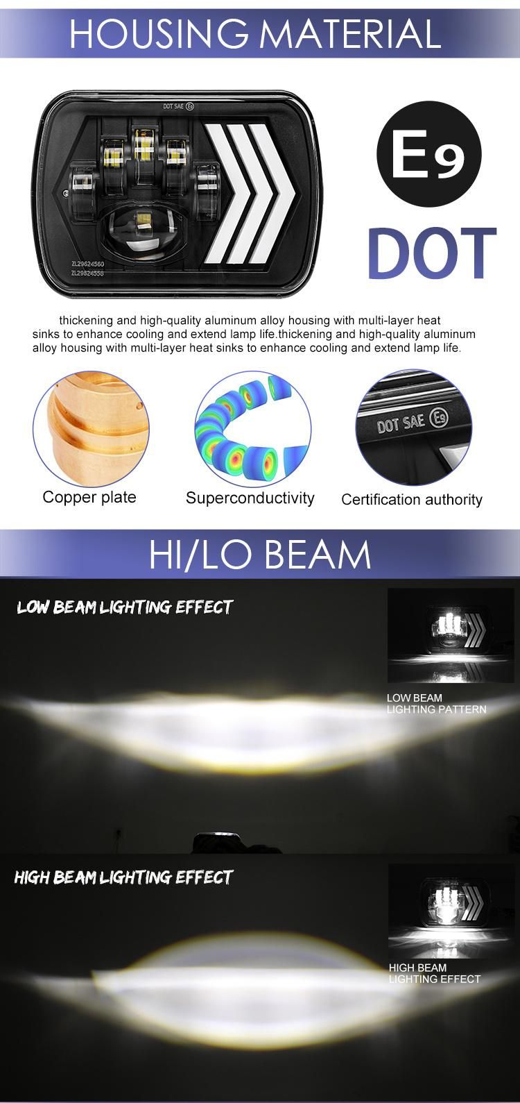 High Quality Powerful Rectangle Angel Eyes High Low Beam 12V 24 Volt LED DRL H6014 H6052 H6054 6054 H5054 6X7 5X7 Square Offroad LED Headlight