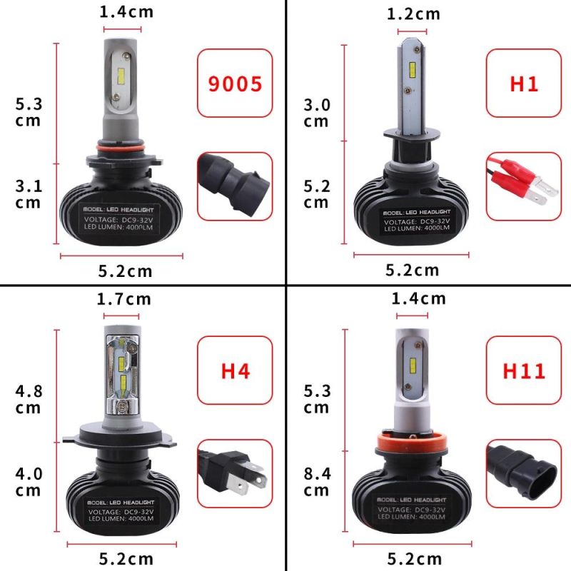 Super Bright Auto 2PCS S1 Auto H3 H8 H11 H4 LED H7 Bulb Car Headlight High Low Beam 50W 8000lm 12V 24V Fog Light Kit