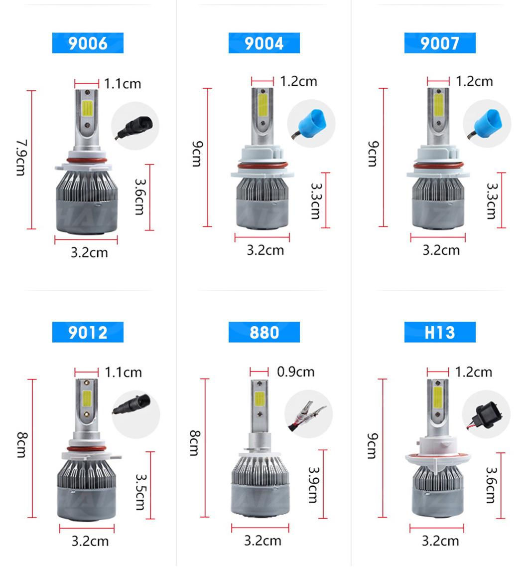 Hazig Wholesale C6 LED Car Headlights H7 Kit Luces LED H11 9005 H4 72W 8000lm Car LED Bulbs 6000K Bombillo Luz LED 12V Fog Lights Automobiles Headlight C6 H4