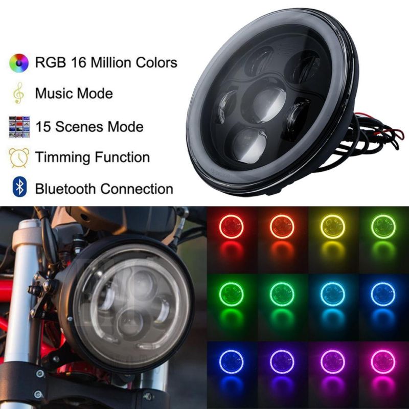 Xf2906D13 Bluetooth 7" LED Headlight RGB Angel Eye Halo for Harley Motorcycle