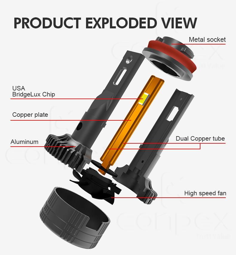 Conpex OEM & ODM V64 130W Super Brightness 6000K Canbus H11 Car Headlight Bulb Csp Chip Auto Headlight Bulbs