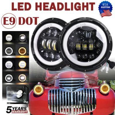 2020 Free Sample 75W 12V 24V Parking Light Angel Eye Amber Yellow Motorcycles Jeep Wrangler Round 7&quot; Inch LED Headlight