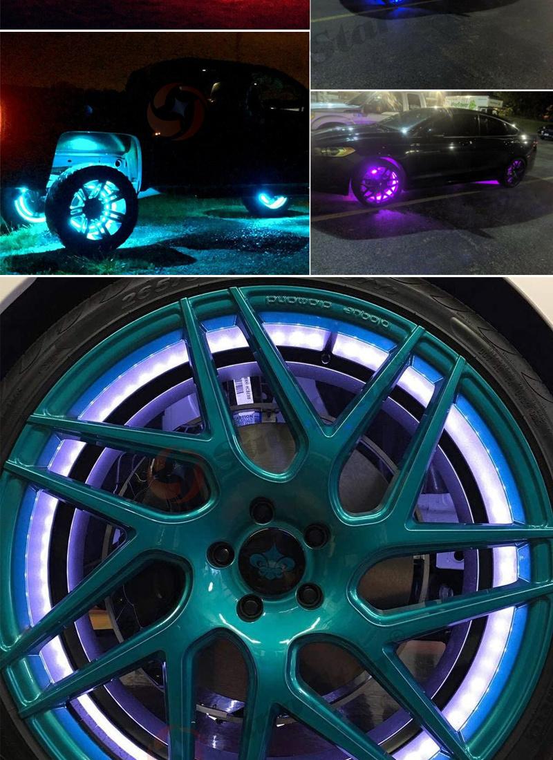 Sw7611537 Newest 4 in 1 Car LED Wheel Ring Lights RGB 5050 SMD LED Chips 15.5 Inch Bluetooth Control Single Row Light Strip